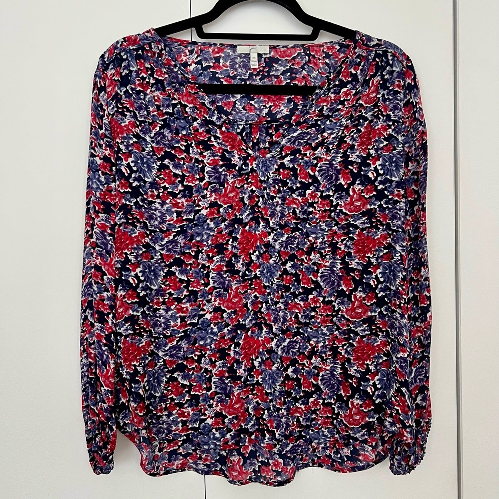 Floral Joie Top - Red and Blue